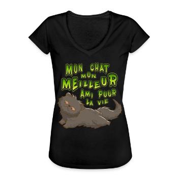 My cat my best friend for life - Women's Vintage T-Shirt - black - Front - Danielle (179cm)