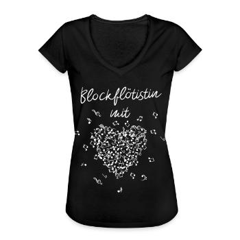 Blockflötistin mit Herz Blockflöte Blasinstrument - Frauen Vintage T-Shirt - Schwarz - Vorne