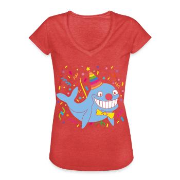 Carnaval, Carnaval, Confettis, Casquette De Fou, Lundi Gras - T-shirt vintage Femme - rouge chiné - Devant - Danielle (179cm)