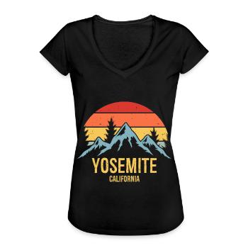 Yosemite California Retro Sunset - T-shirt vintage Femme - noir - Devant - Danielle (179cm)