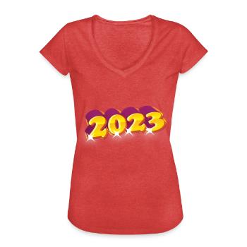 Réveillon du Nouvel An 2023 - T-shirt vintage Femme - rouge chiné - Devant - Danielle (179cm)