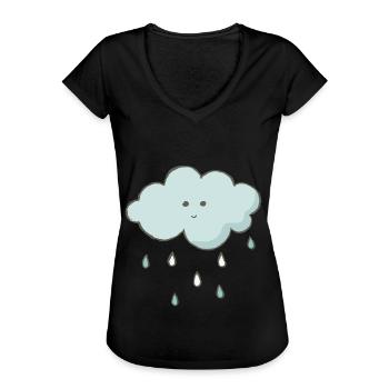 Nuage avec cadeau de nuage pluie gouttes de pluie - T-shirt vintage Femme - noir - Devant - Danielle (179cm)