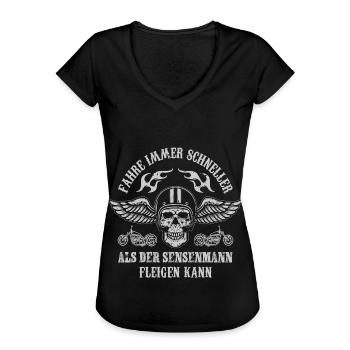 Fahre Immer Schneller Als Der Sensenmann - Frauen Vintage T-Shirt - Schwarz - Vorne - Danielle (179cm)