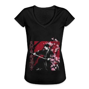 Fleur de cerisier - T-shirt vintage Femme - noir - Devant - Danielle (179cm)