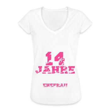 Elfenbeinhochzeit 14 Hochzeitstag Jahre Ehefrau - Frauen Vintage T-Shirt - Schwarz - Vorne - Danielle (179cm)