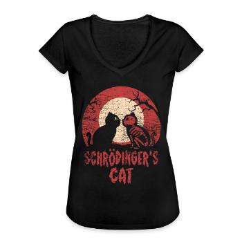 Schrödinger's cat Halloween - Women's Vintage T-Shirt - black - Front - Danielle (179cm)