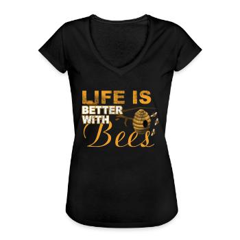 life is better with bees - Frauen Vintage T-Shirt - Schwarz - Vorne - Danielle (179cm)