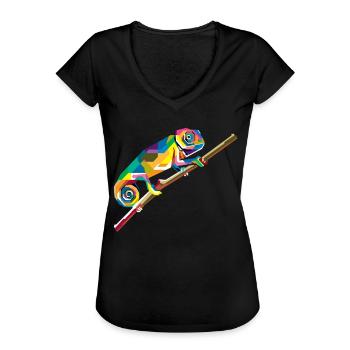 Chamäleon Tier - Frauen Vintage T-Shirt - Schwarz - Vorne