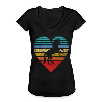 Pferde Herz - Frauen Vintage T-Shirt - Schwarz - Vorne - Danielle (179cm)