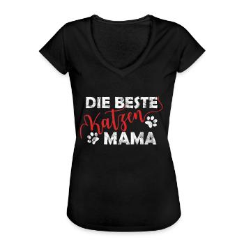 Katze Beste Katzenmama, Katzen Mama - Frauen Vintage T-Shirt - Schwarz - Vorne - Danielle (179cm)