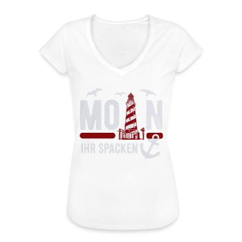 Moin Ihr Spacken - Leuchtturm Möwe Geschenk - Frauen Vintage T-Shirt - Schwarz - Vorne - Danielle (179cm)