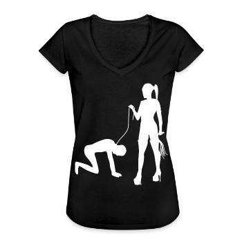 Herrin Domina mit Sklave - Frauen Vintage T-Shirt - Schwarz - Vorne - Danielle (179cm)