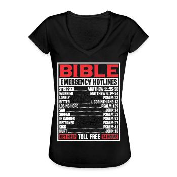 Bible Verse Emergency Numbers Christian Hotline Ps - Frauen Vintage T-Shirt - Schwarz - Vorne - Danielle (179cm)