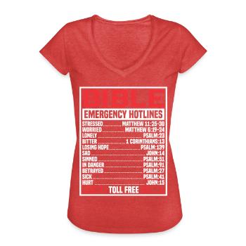 Bible Verse Emergency Numbers Christian Hotline Ps - Frauen Vintage T-Shirt - Rot meliert - Vorne - Danielle (179cm)