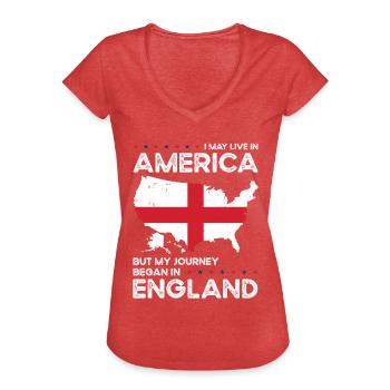 Lieu de naissance : Anglais, Angleterre, Américain, États-Unis - T-shirt vintage Femme - rouge chiné - Devant - Danielle (179cm)