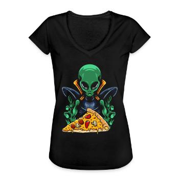 Pizza extraterrestre - T-shirt vintage Femme - noir - Devant - Danielle (179cm)