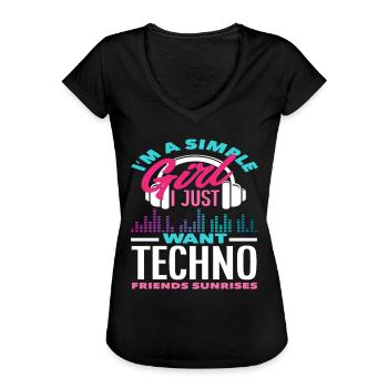 Techno Lover Einfache Mädchen Freunde - Frauen Vintage T-Shirt - Schwarz - Vorne - Danielle (179cm)