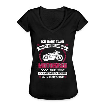 Ich habe zwar nicht mein eigenes Motorrad Bikerin - Frauen Vintage T-Shirt - Schwarz - Vorne - Danielle (179cm)