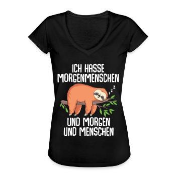 Ich hasse Morgenmenschen Morgen Menschen Faultier - Frauen Vintage T-Shirt - Schwarz - Vorne - Danielle (179cm)