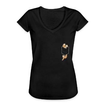 Faultiere in Brusttasche - Frauen Vintage T-Shirt - Schwarz - Vorne - Danielle (179cm)