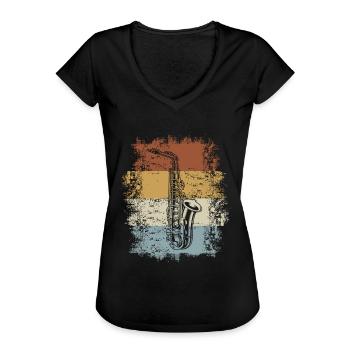 Vintage Saxophon - Frauen Vintage T-Shirt - Schwarz - Vorne