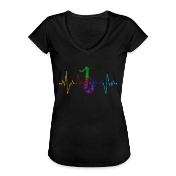 Retro Saxophon Herzschlag EKG Saxophonist Musik - Frauen Vintage T-Shirt - Schwarz - Vorne