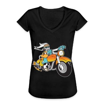 Motorradfahrer Hase Raucher Rauchendes Kaninchen - Frauen Vintage T-Shirt - Schwarz - Vorne - Danielle (179cm)