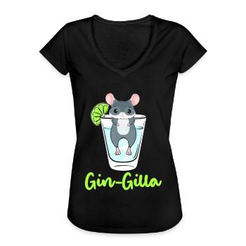 Gin Gilla Chinchilla Gin Pun Chinchilla Lover - Frauen Vintage T-Shirt - Schwarz - Vorne - Danielle (179cm)