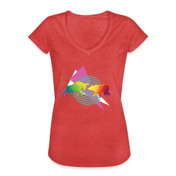 Vaporwave Stock Market Bulls and Bear Market Stocks - Women's Vintage T-Shirt - heather red - Front - Danielle (179cm)