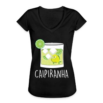 Caipirinha Cocktail Piranha Caipirinha - Frauen Vintage T-Shirt - Schwarz - Vorne - Danielle (179cm)
