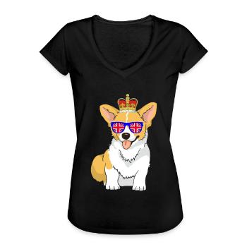 Corgi porte la couronne de la reine d’Angleterre - T-shirt vintage Femme - noir - Devant - Danielle (179cm)