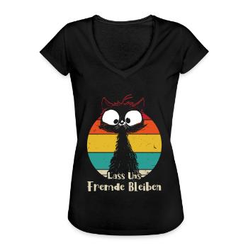 Lass uns Fremde bleiben Katze - Frauen Vintage T-Shirt - Schwarz - Vorne - Danielle (179cm)