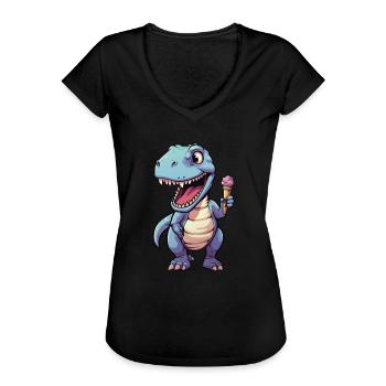 Dino mange de la glace - T-shirt vintage Femme - noir - Devant - Danielle (179cm)