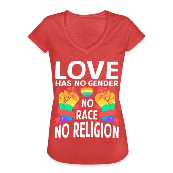 Contre le racisme ! Pour la politique, les droits de l’homme, l’amour - T-shirt vintage Femme - rouge chiné - Devant - Danielle (179cm)