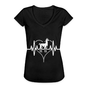 Herzschlag Lama Alpaka - Frauen Vintage T-Shirt - Schwarz - Vorne