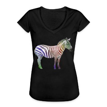 Zebra Regenbogen - Zebra Wildtier in Afrika - Frauen Vintage T-Shirt - Schwarz - Vorne - Danielle (179cm)