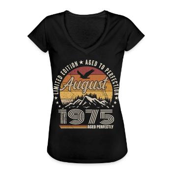 Août 1975 Retro Anniversaire août 1975 August 1975 - T-shirt vintage Femme - noir - Devant - Danielle (179cm)
