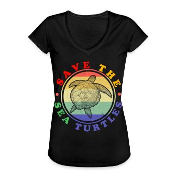 Save the Sea Shields Love Ocean M - Women's Vintage T-Shirt - black - Front - Danielle (179cm)