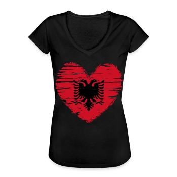 Albanien Herz Flagge Fahne Wappen - Frauen Vintage T-Shirt - Schwarz - Vorne - Danielle (179cm)
