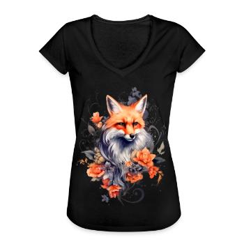 Fuchs und Blumen - Frauen Vintage T-Shirt - Schwarz - Vorne - Danielle (179cm)