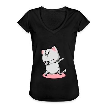 Cat Kawaii Dab - Women's Vintage T-Shirt - black - Front - Danielle (179cm)
