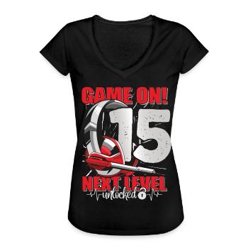 Next Level unlocked 15th Birthday Men's Gaming - Women's Vintage T-Shirt - black - Front - Danielle (179cm)