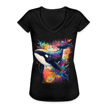 Bunter Schwertwal Wale beobachten Orca Wal - Frauen Vintage T-Shirt - Schwarz - Vorne - Danielle (179cm)