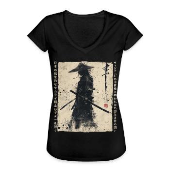 Samurai Fighter - Japanese Ukiyo-e Artwork - Women's Vintage T-Shirt - black - Front - Danielle (179cm)