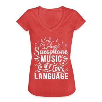 La musique de saxophone est mon amour Langage Instrument de saxophone - T-shirt vintage Femme - rouge chiné - Devant - Danielle (179cm)