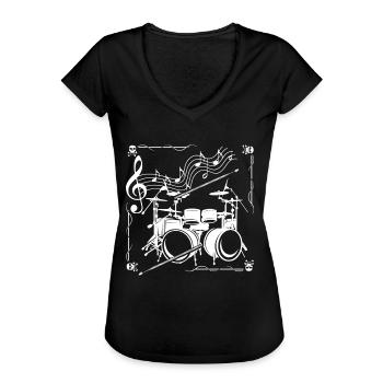 Drums Music Notes Drummer Musician Drumming Drum I - Frauen Vintage T-Shirt - Schwarz - Vorne - Danielle (179cm)