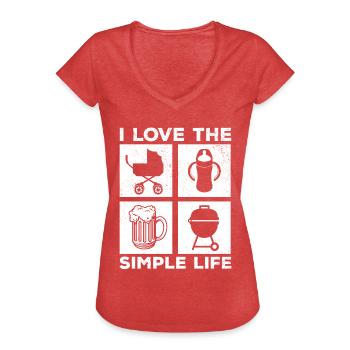 J’aime la vie simple - Nouvelle fête des pères - T-shirt vintage Femme - rouge chiné - Devant - Danielle (179cm)