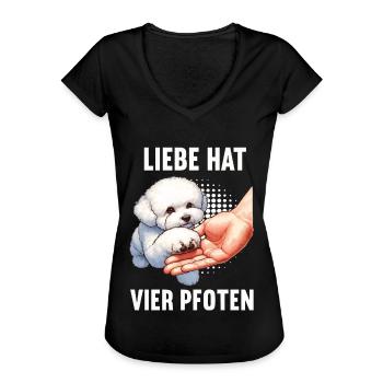 Liebe hat Vier Pfoten Bichon frise Bichon Hund - Frauen Vintage T-Shirt - Schwarz - Vorne - Danielle (179cm)