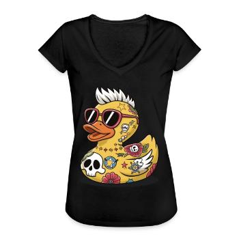 canard en caoutchouc canard punk métal lourd animal oiseau - T-shirt vintage Femme - noir - Devant - Danielle (179cm)