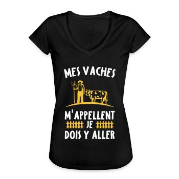 Mes vaches m'appellent, Agriculteur humour cadeau - T-shirt vintage Femme - noir - Devant